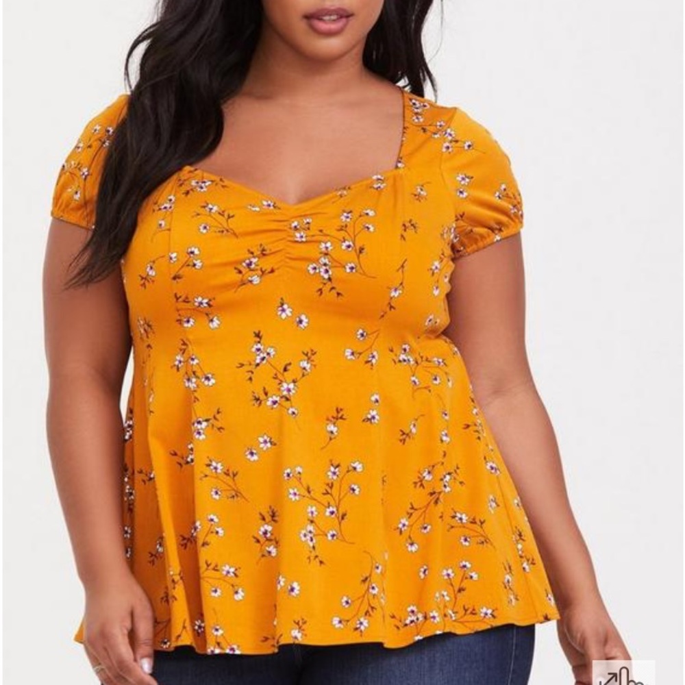 ‼️SALE‼️Golden Orange Floral Stretch Challis Fit & Flare Top size 5